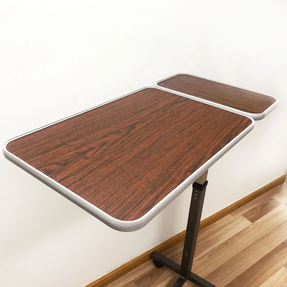 height adjustable hospital furniture movable wooden over bed table