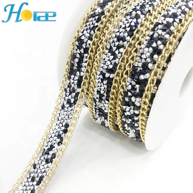 L174 1.7cm iron on cheap rhinestone chain trim for clothing rhinestone beaded trimming for shoes