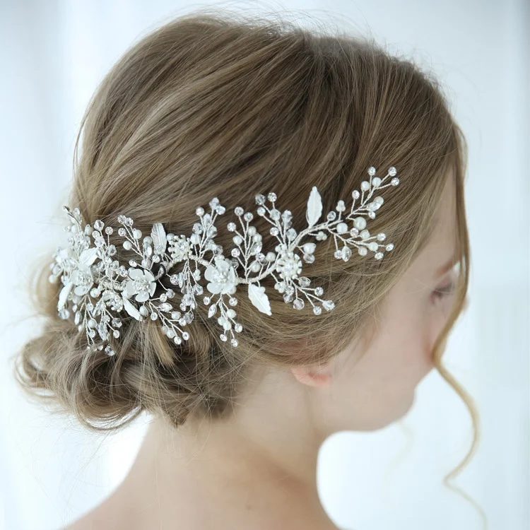 Shiny Bridal Hair Clip Crystal Barrette Women Silver Headband Wedding Anniversary Hair Accessories Headpiece