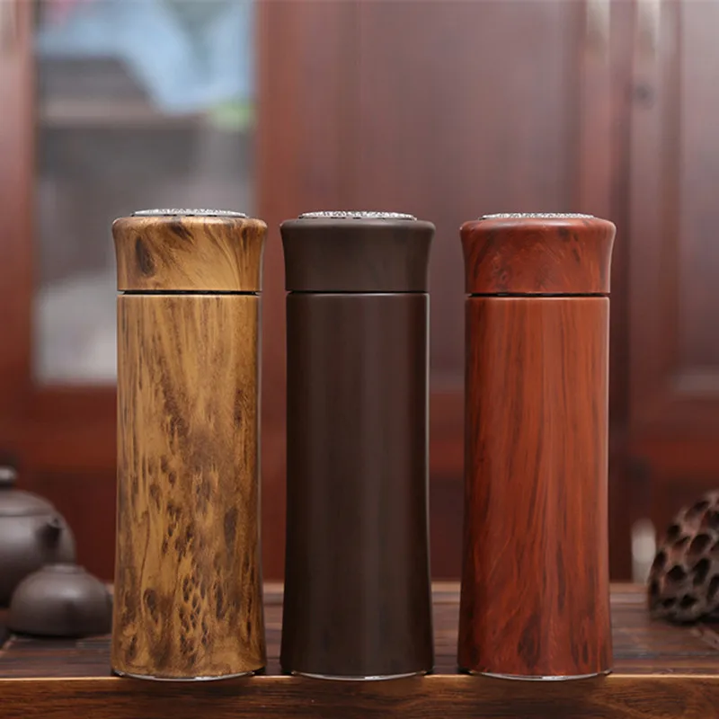 Business Traditional Wood Grain Purple Sand Liner Stainless Steel Thermos Vacuum Flask Thermos Cup Water Bottle