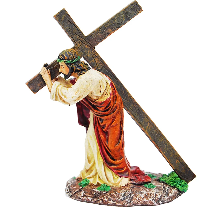resin statue jesus carrying cross figurine