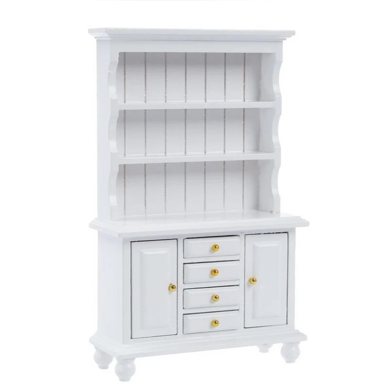 iland Miniatures Cupboard Display Bookcase Cabinet Dollhouse Furniture Wooden 1:12 Three Layer Double Cabinet