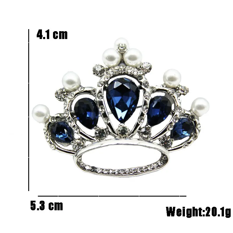 YK Fashion Korean Brooch Rhinestone Blue Zircon Pearl Crown Brooch Pin