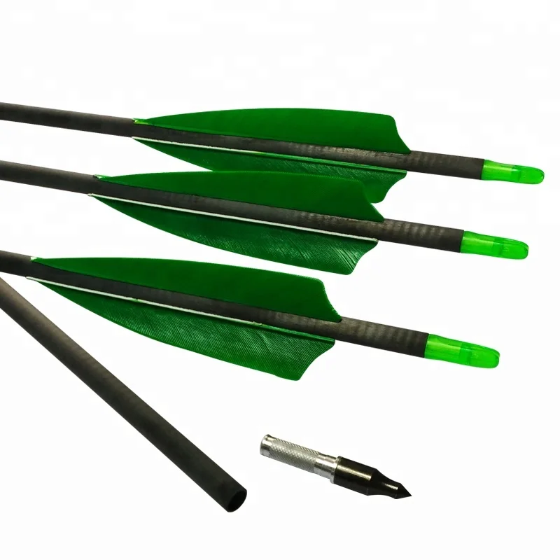 Arrow and Bow Archery Green Color Feather 2014 Archery Carbon Arrow