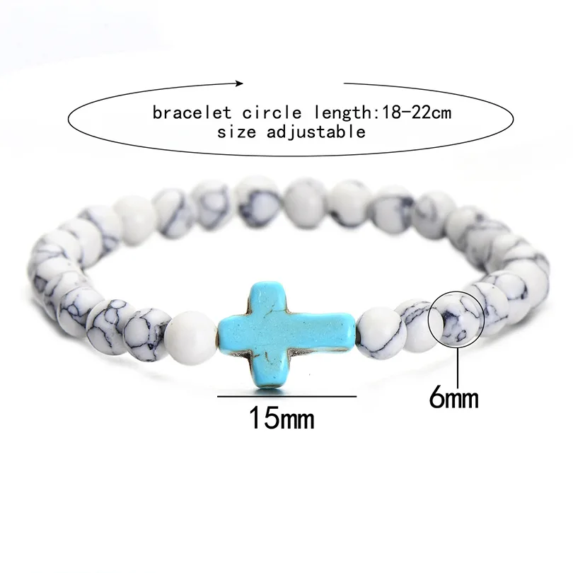 Natural Lava Stone Bead Turquoise Bracelets Beaded Cross Rosary Christian Agate Bracelet