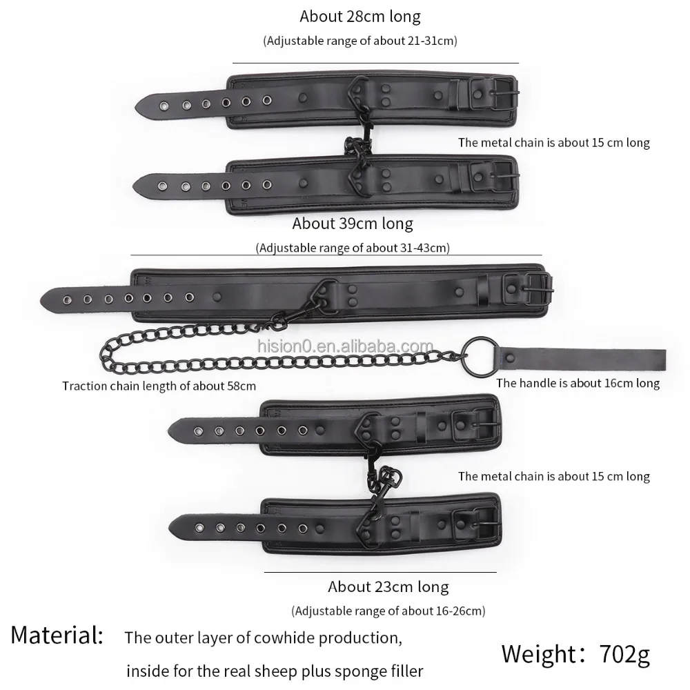 Black Cowhide Real Sheep Sponge BDSM Sexy Slave Fetish Bondage Restraint High Quality Handcuffs Foot Ankle Cuffs Collar Choker