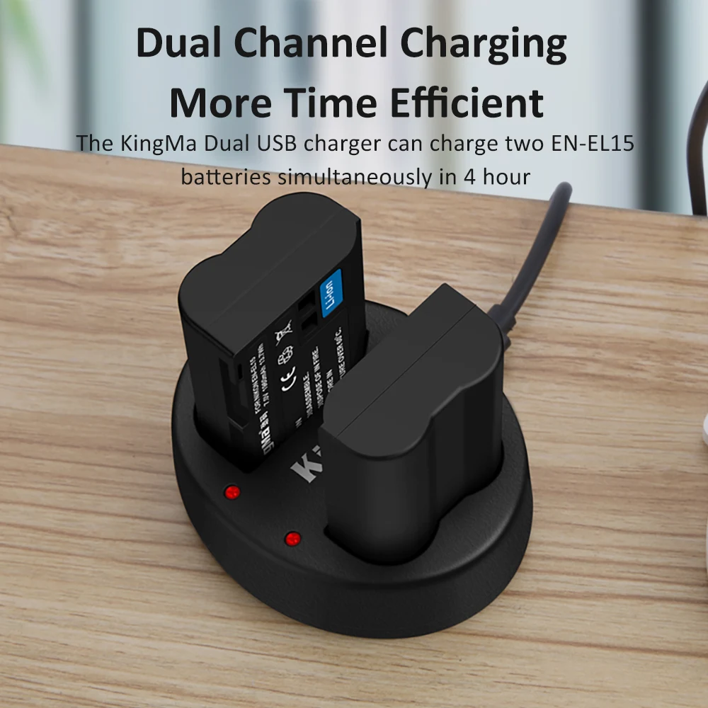 
KingMa 2 Pieces 1960mAh Replacement Li-ion Battery for Nikon EN-EL15 and Micro USB Dual Charger, for Nikon D800 D800 