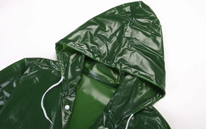 100% waterproof PVC film raincoat with reflective stripe women rain jacket with hood