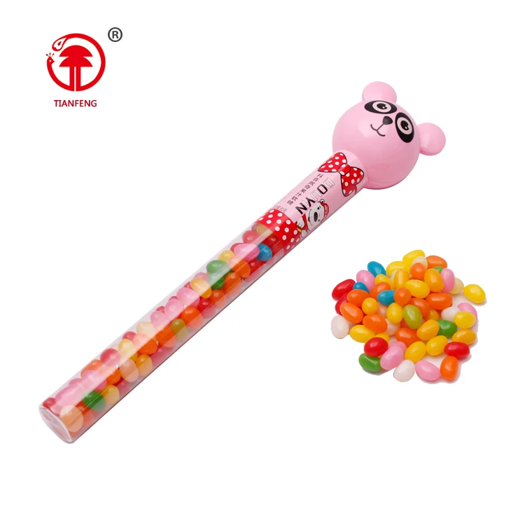 Factory manufacturer good selling halal fruit candy stick soft chewy candy gummy jelly beans cartoon stick for kids