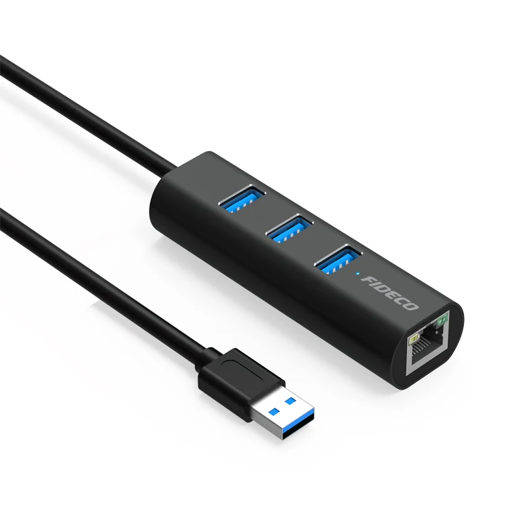 FIDECO wholesale 3 usb hub with rj45 ethernet adapter usb 3.0 to ethernet lan adapter
