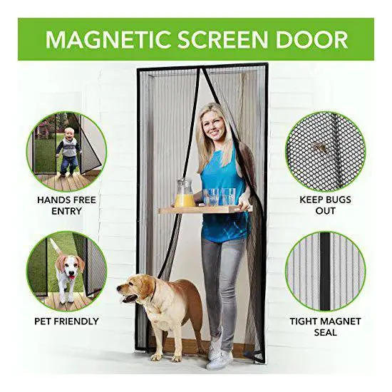 Magnetic Magic Screen Door Pleated Mesh Folding Screen Door Heavy Duty Bug With Full Frame Fits Size Up To 34 X 82 Inch Max