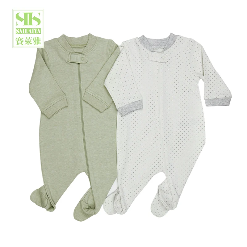 
newborn baby 100% organic cotton baby pajama baby clothes with feet zipper rompers 