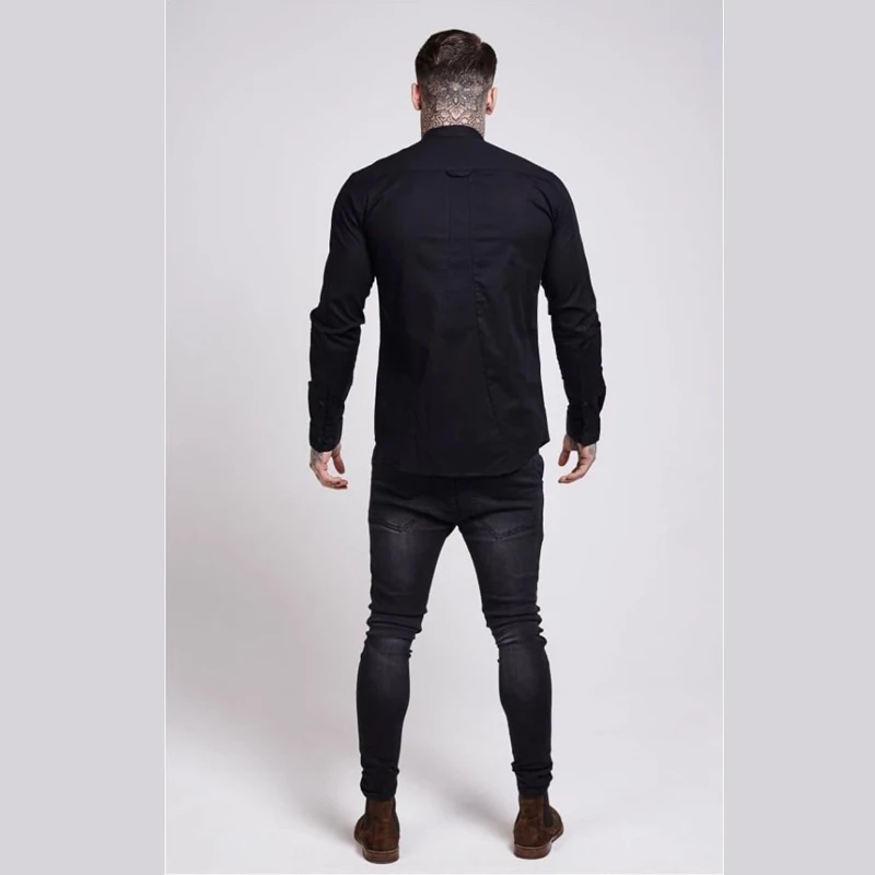 Custom Black Shirt Show Out Gym Fit Long Sleeve Shirts For Men Casual Wear