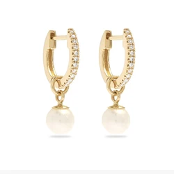 Gemnel позолоченные серьги-кольца с жемчугом и бриллиантами