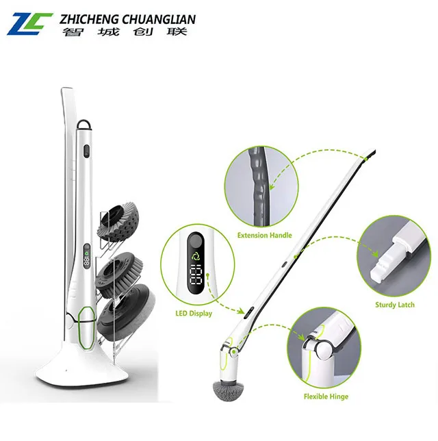 
Amazon top seller cleaning brush spin scrubber with 5 replaceable brush heads for floor car window toilet bathtub sofa BBQ grill 