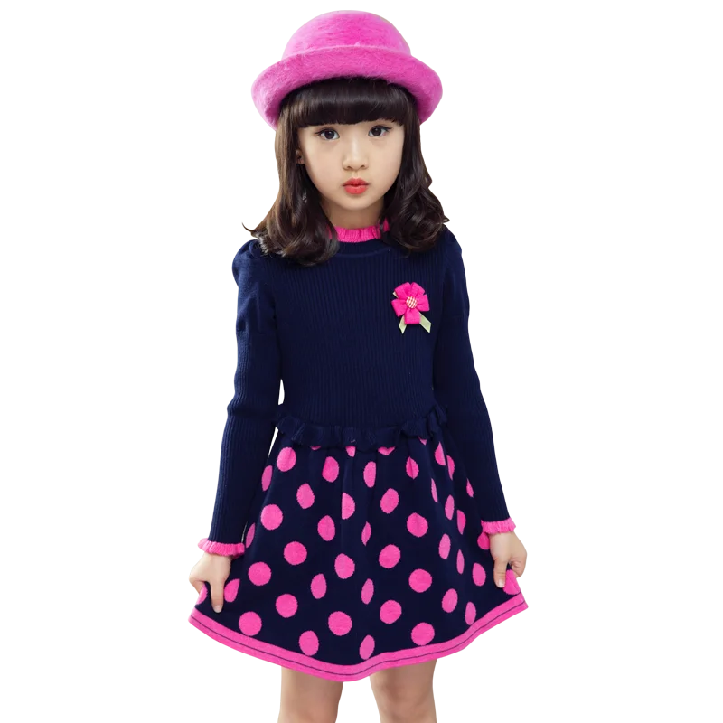 Новое поступление, детская одежда, детское платье/юбка в горошек с длинным рукавом для маленьких девочек