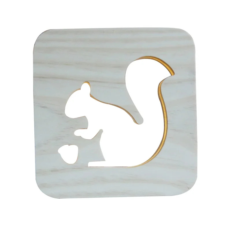 Indoor squirrel  warm white wooden frame lamp for home decoration table night light or christmas decoration lights
