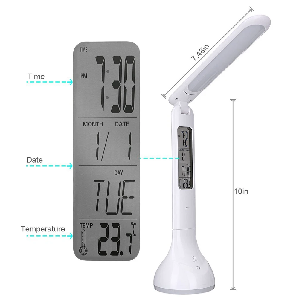 Складная Настольная Светодиодная лампа с регулируемой яркостью, 4 Вт, с календарем, будильником, часами, цветным светом, 2020