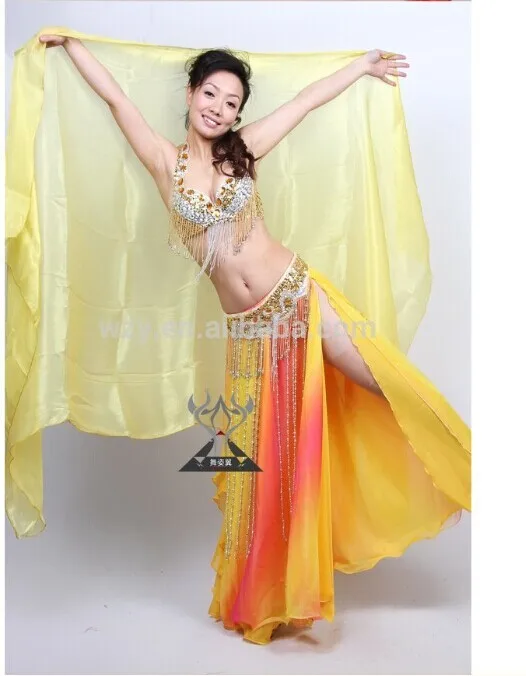 
Shining Purple Chinese silk belly dance fan veils 