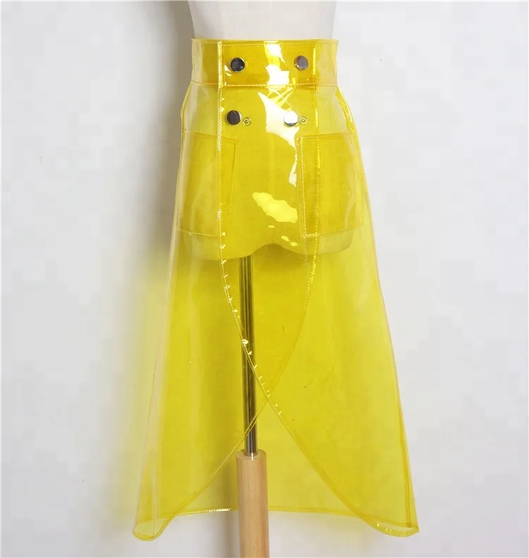 2018 new fashion High waist double-breasted rain skirt irregular plastic transparent pvc skirt super popular high skirt