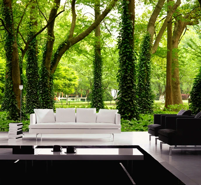 Behang Woods Green forest woods Mural wallpaper Flowers full Wall Murals print decals Home Decor photo wallpaper - Behang Woods