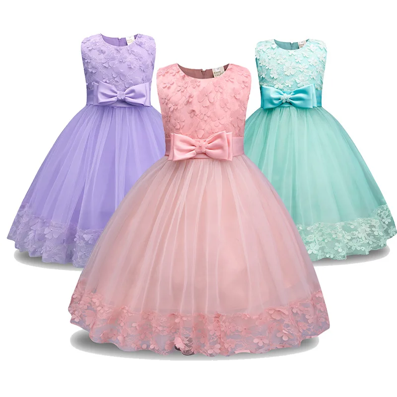 
Girl sleeveless lace Tutu 3D flower petals butterfly holiday wedding princess dress gown 