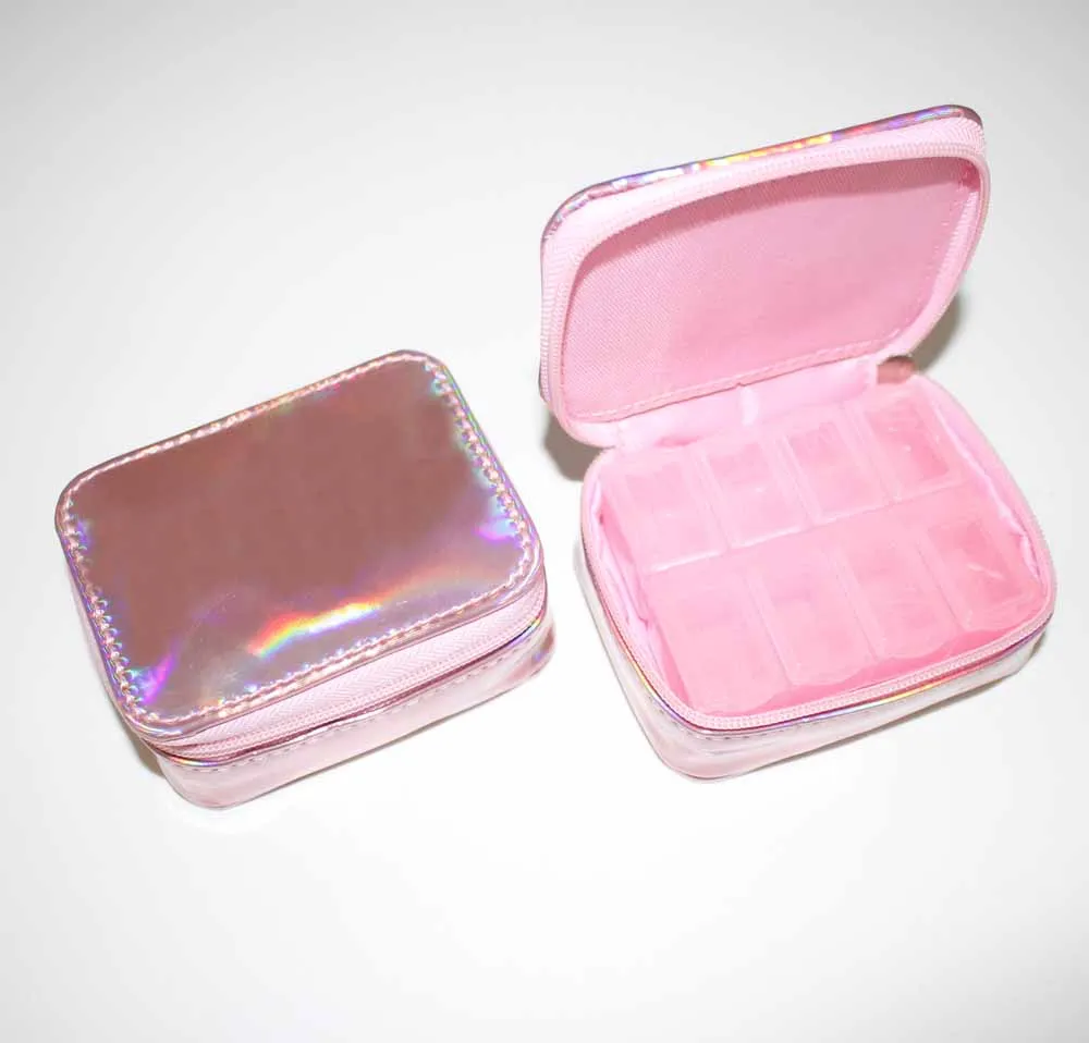 Лидер продаж, Женский дорожный футляр для таблеток, Лазерная Коробка для таблеток из искусственной кожи, органайзер, упаковочный Органайзер, сумка для таблеток