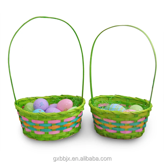 15' Wholesale Hand-woven Round Rainbow Bamboo Easter Baskets With Handle
