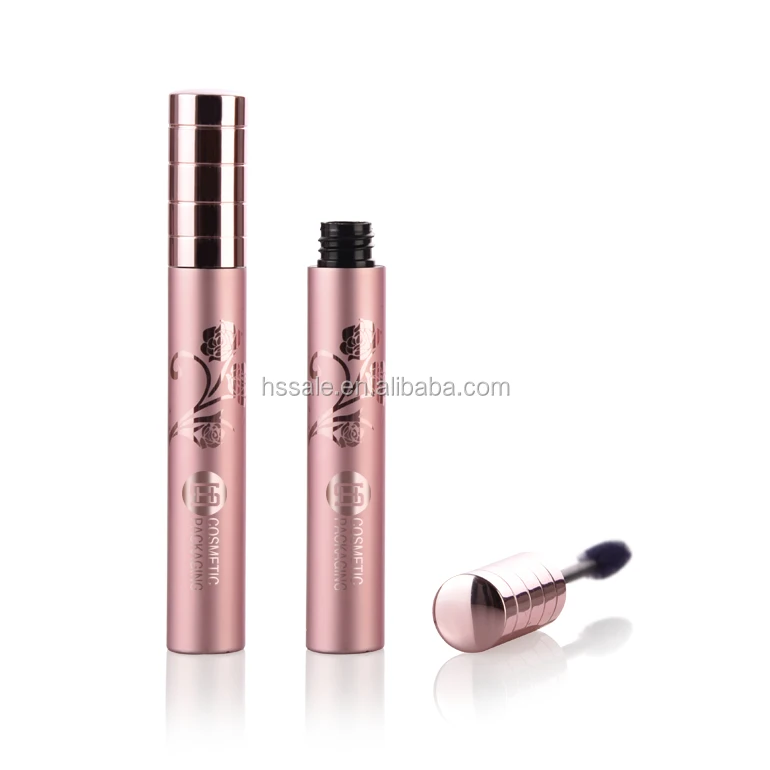 HS manufacturer custom logo aluminum empty pink cosmetic mascara tube with silicone brush