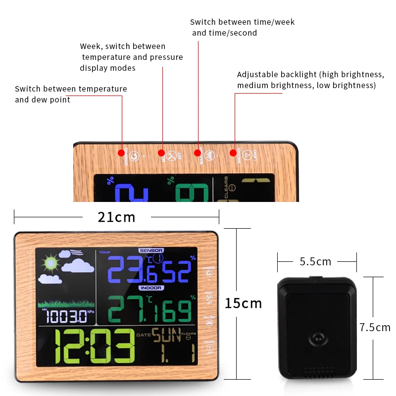 
Multifunctional Digital Color Screen Weather Station Wall Clock Digital Alarm Clock Weather Forecast Clock With Qi Charger 