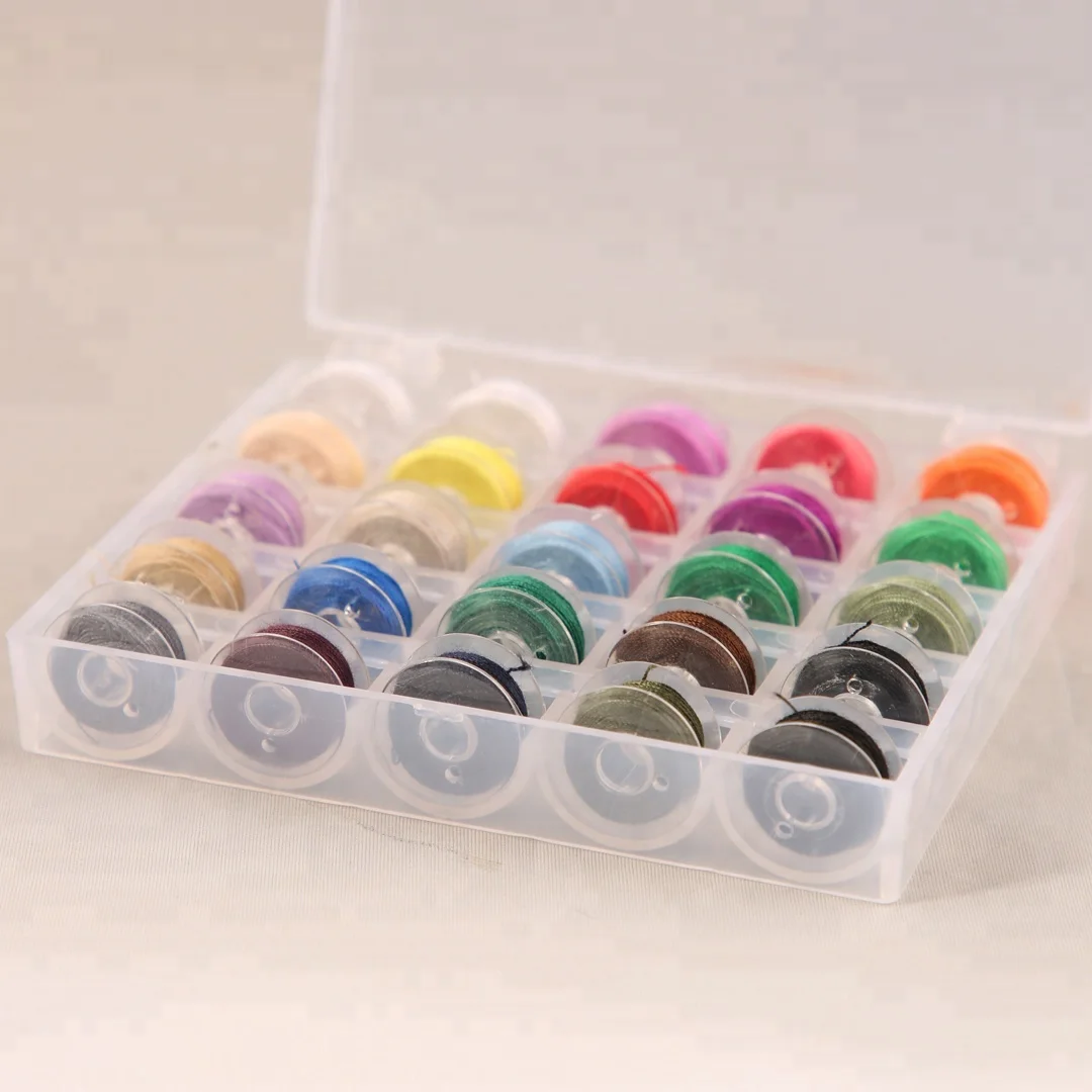 
SA009A 25pcs Plastic bobbin with different color thread and box 