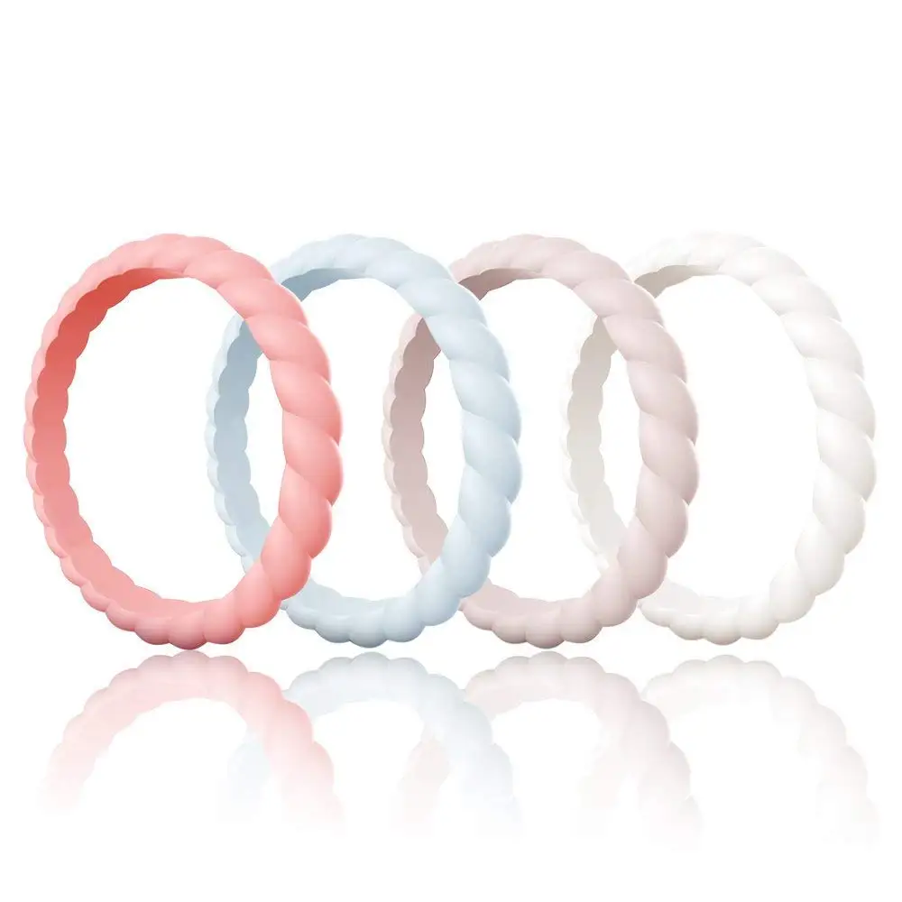 Silicone Wedding Ring for Women, Affordable Thin Line and Point Stackable Silicone Rubber Wedding Bands