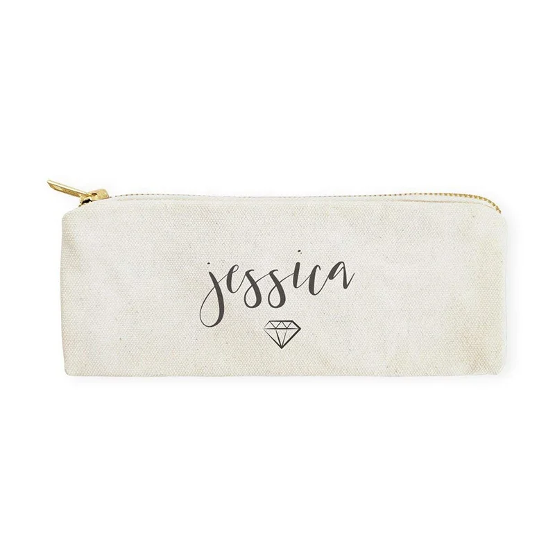 100%pure cotton Canvas Pencil Pouch Zipped Pencil Case Cute Make Up Bag