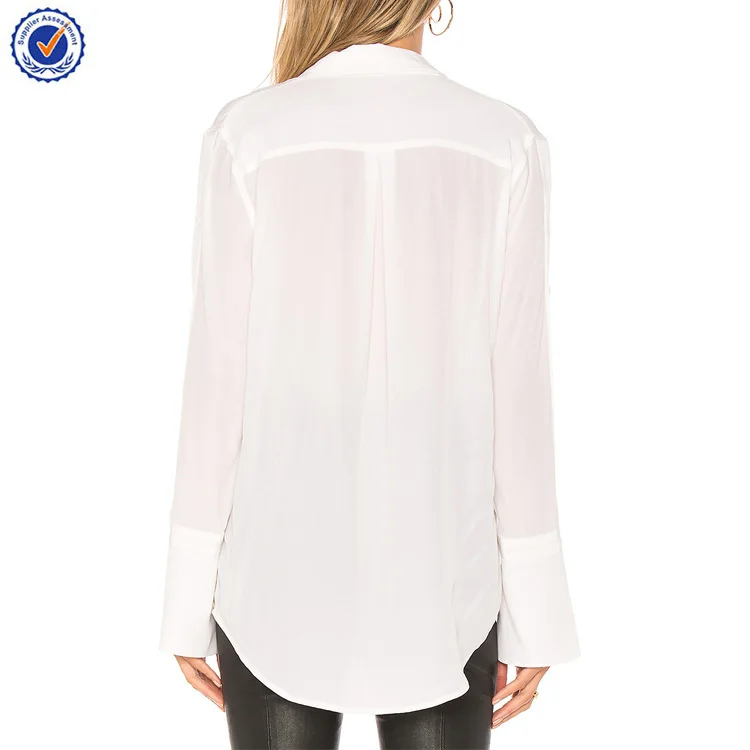 
YL oem hot sale long sleeve t shirt plain blank white t shirt ladies v neck silk blouse for manufacture china 