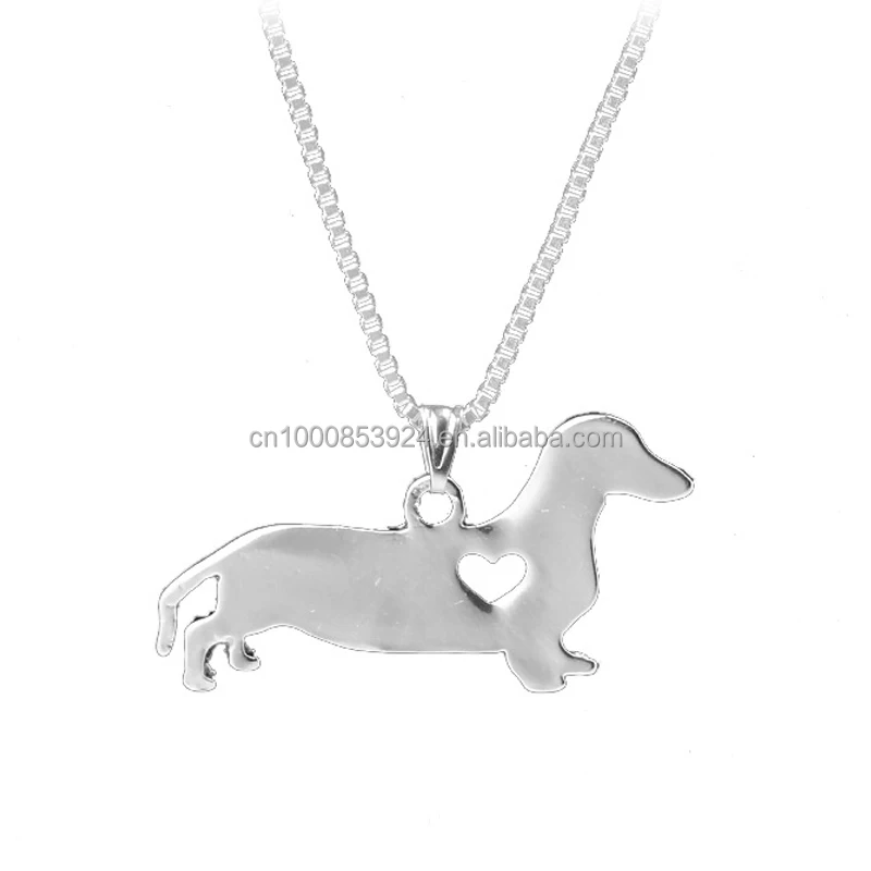 Pet Rescue Animal Lovers Jewelry Dachshund Necklace Silver Puppy Heart Cut Off Dog Breed Pet Memorial Charms