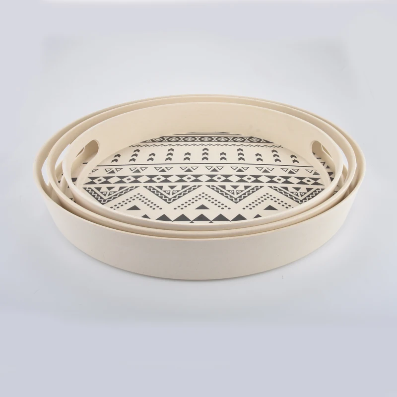 
Eco Bamboo Fiber Serving Tray Round Snack Food Tray 