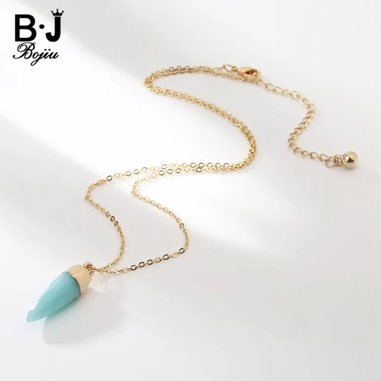 Sales turquoise amethyst rose quartz green jade stone pendant metal chain necklace