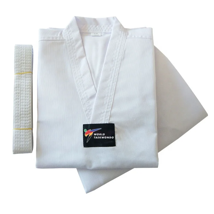 Оптовая продажа, одежда для тхэквондо, белая униформа с V-образным вырезом