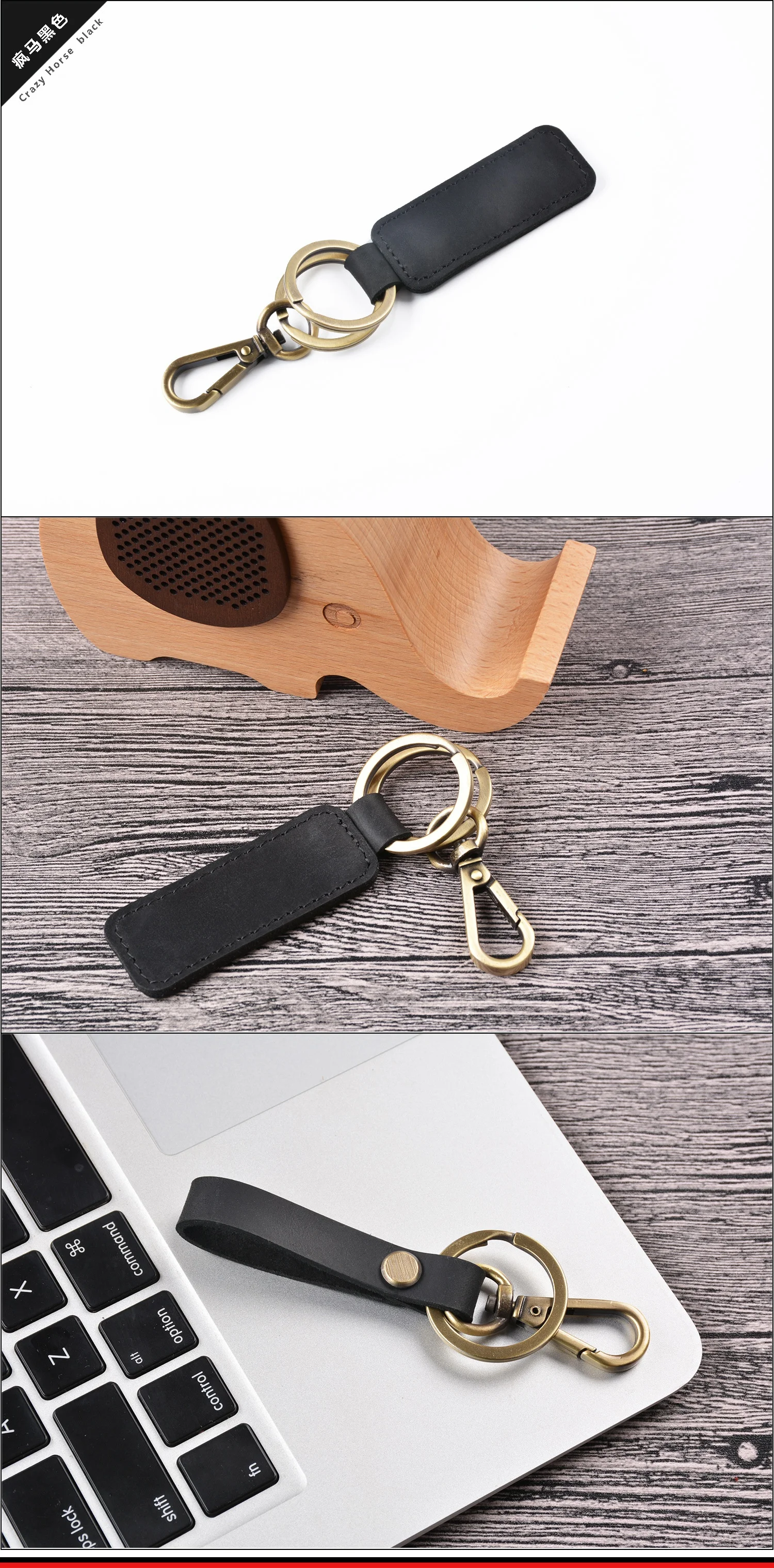 Custom Genuine Leather Mini Genuine Leather Stand Bag Keychain Pocket for Car Keys Clip Ring with printing logo