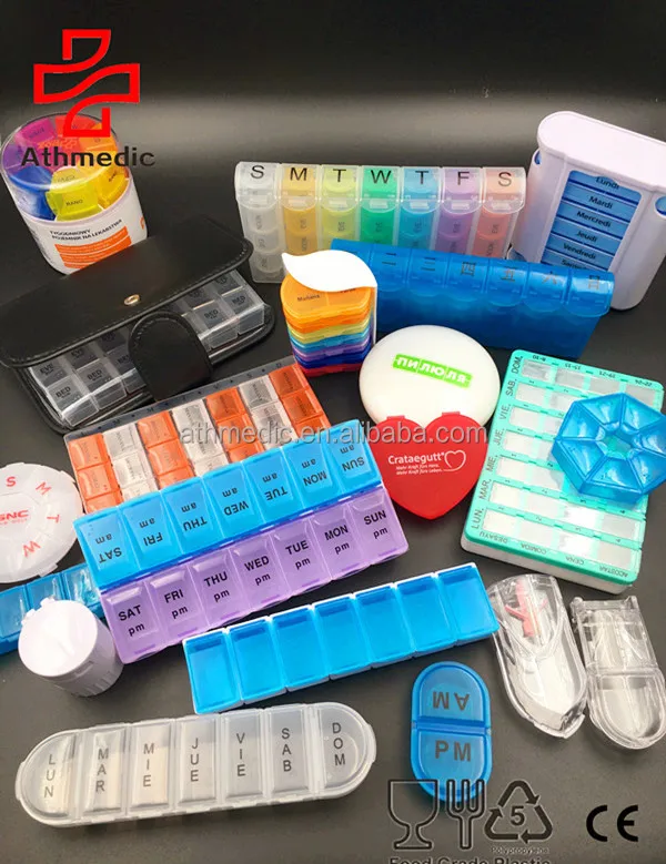 2025 Athmedic food grade Custom Logo medicine tablet drug Wholesale 28 days pill planner 28 Cases Plastic desktop pill planner