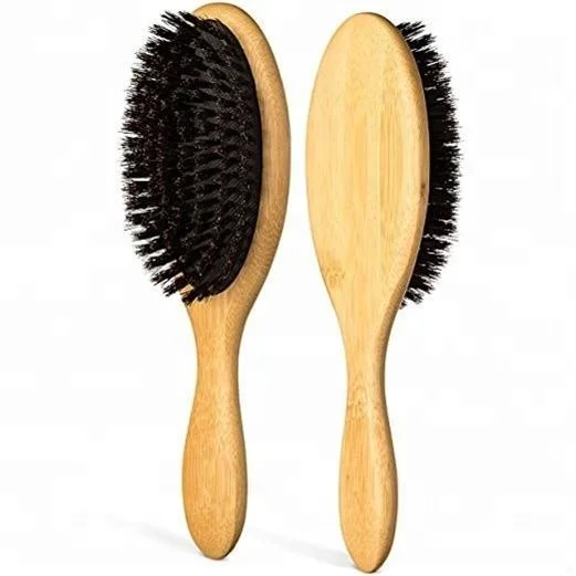 2024 new design Eco-friendly natural bamboo hair brush boar bristle hair brush with engraving logo for LOW MOQ
