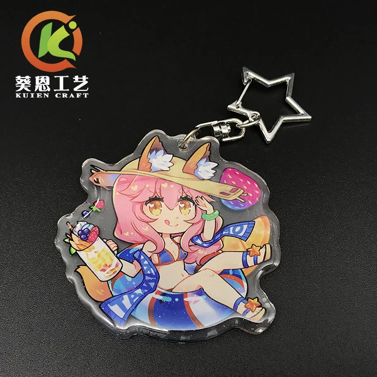 Manufacture Custom Transparent Shape Epoxy Resin Glitter Sparkle Acrylic Charms Key chains in China