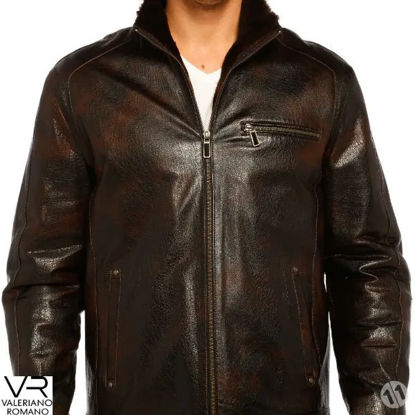Leather Jacket With Fur Brand Valeriano Romano
