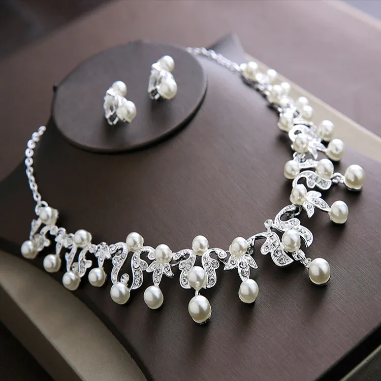 New Fashion Bridal Jewelry New Design Imitation Pearl Necklace Set Popular Wedding Jewelry for wholesale