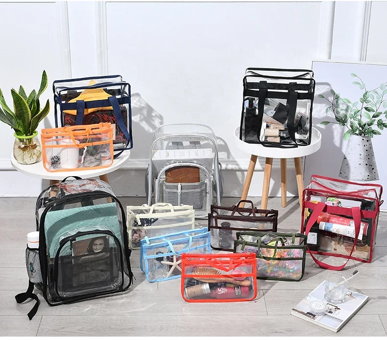 Promotion Transparent Pvc Tote  Hand Bag With Long Handle And Shoulder Strap