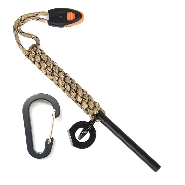 Outdoor Survival Magnesium Flintstones Ferrocerium Rod Flint Fire Starter Paracord keychain