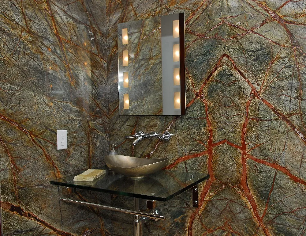 Awesome style interior shower room design indian rainforest green marble