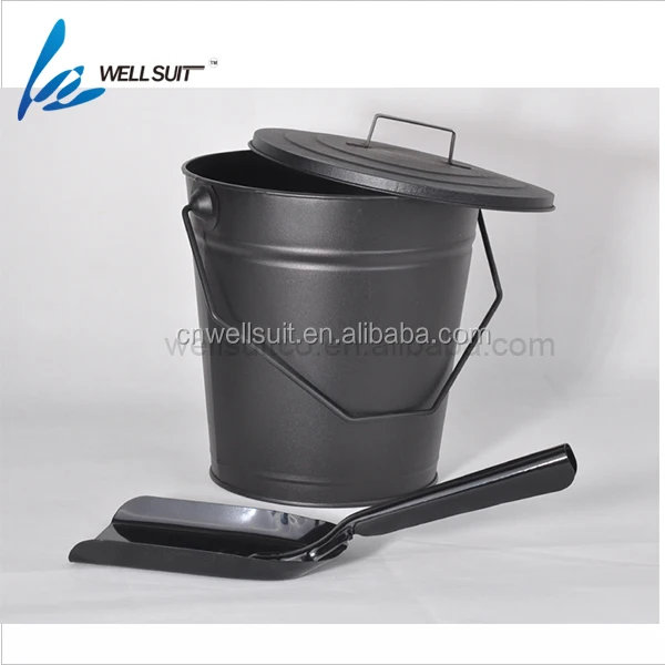 Fireplace Metal Hot Ash bucket with lip black coating shovel and bucket for fireplace