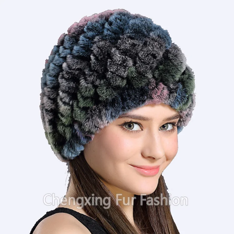 CX-C-189C Wholesale China Ladies Genuine Rex Rabbit Fur Caps