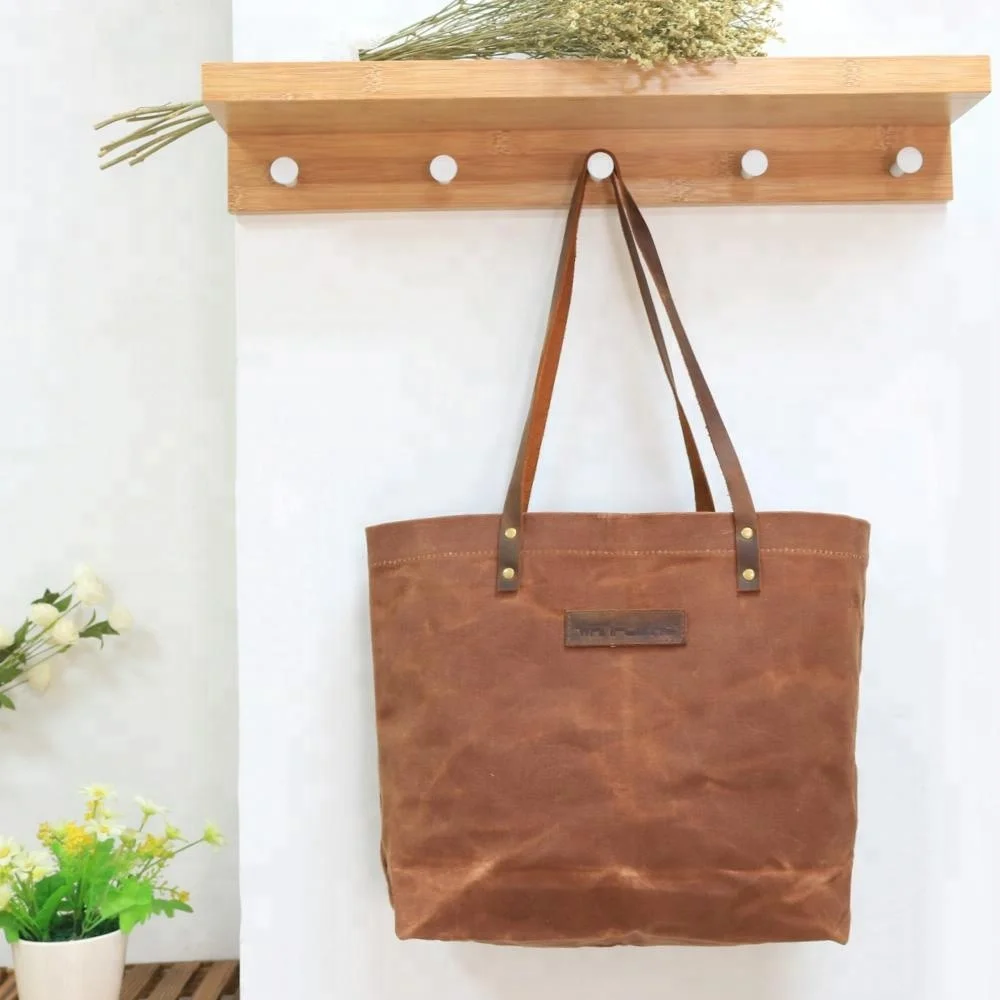 CHANGRONG Custom personalized large waxed canvas tote bags With Leather handle